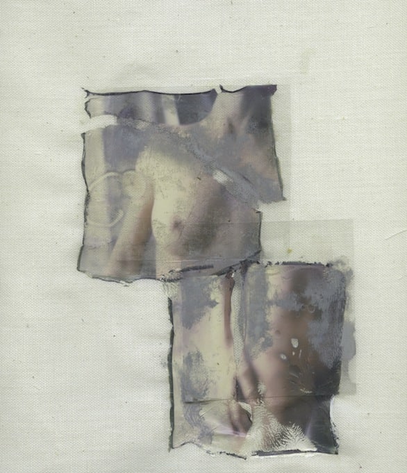 Margherita Chiarva, Untilted TR 15, polaroid transfert on cotton, gauze fabric, mixed with tempera and ink, 40 x 50cm