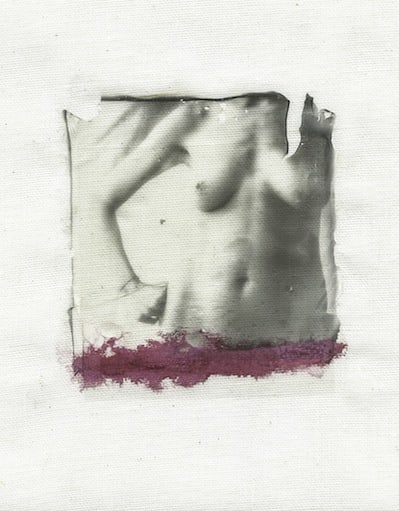Margherita Chiarva, Untitled Transfert TR 3, polaroid transfert on cotton, gauze fabric, mixed with tempera and ink, 40 x 50cm