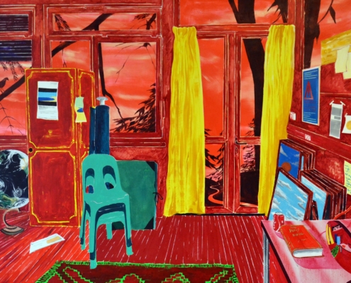 Antoine Carbonne, L'atelier rouge, 2016, huile sur toile, 285 x 280 cm